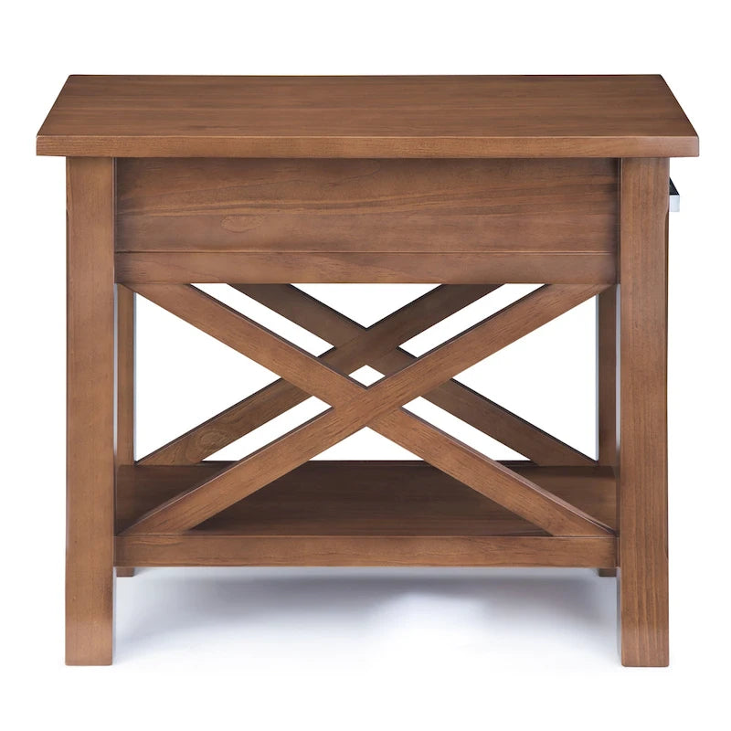 Table d'appoint rectangulaire étroite en bois massif de 35,5 cm avec tiroir et étagère
