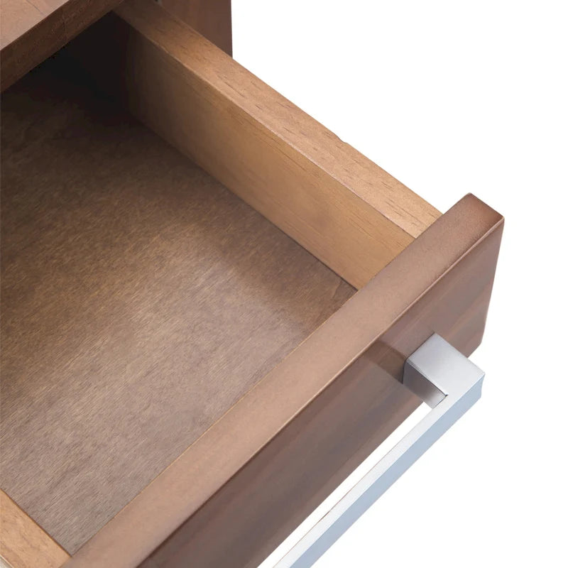 Table d'appoint rectangulaire étroite en bois massif de 35,5 cm avec tiroir et étagère
