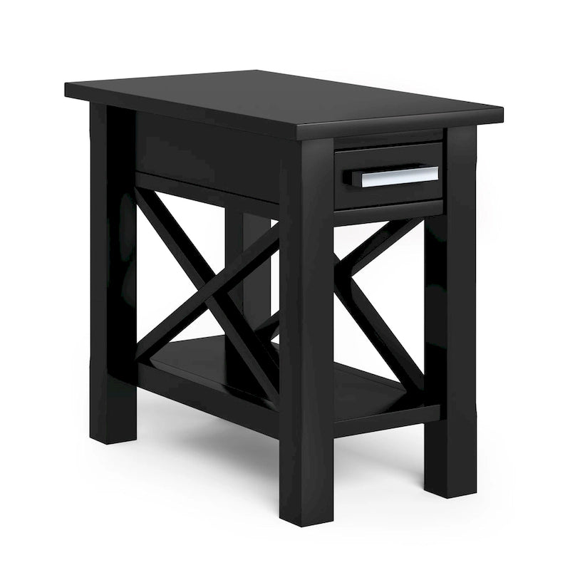 Table d'appoint rectangulaire étroite en bois massif de 35,5 cm avec tiroir et étagère