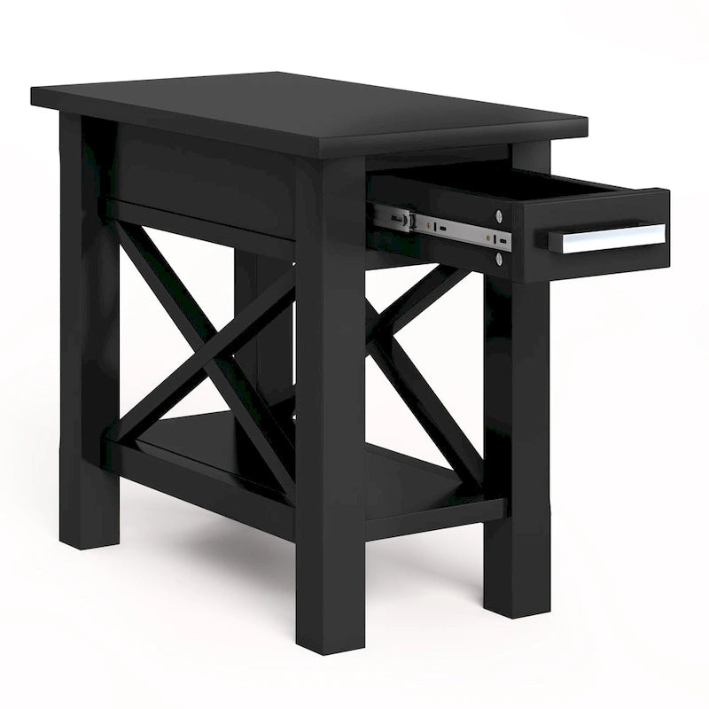 Table d'appoint rectangulaire étroite en bois massif de 35,5 cm avec tiroir et étagère