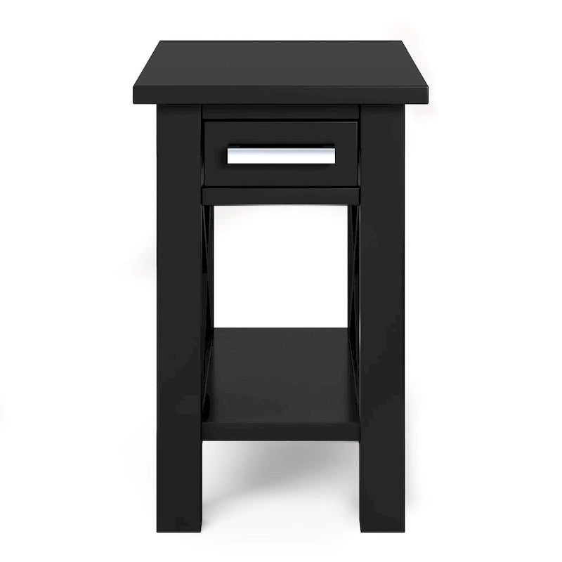 Table d'appoint rectangulaire étroite en bois massif de 35,5 cm avec tiroir et étagère