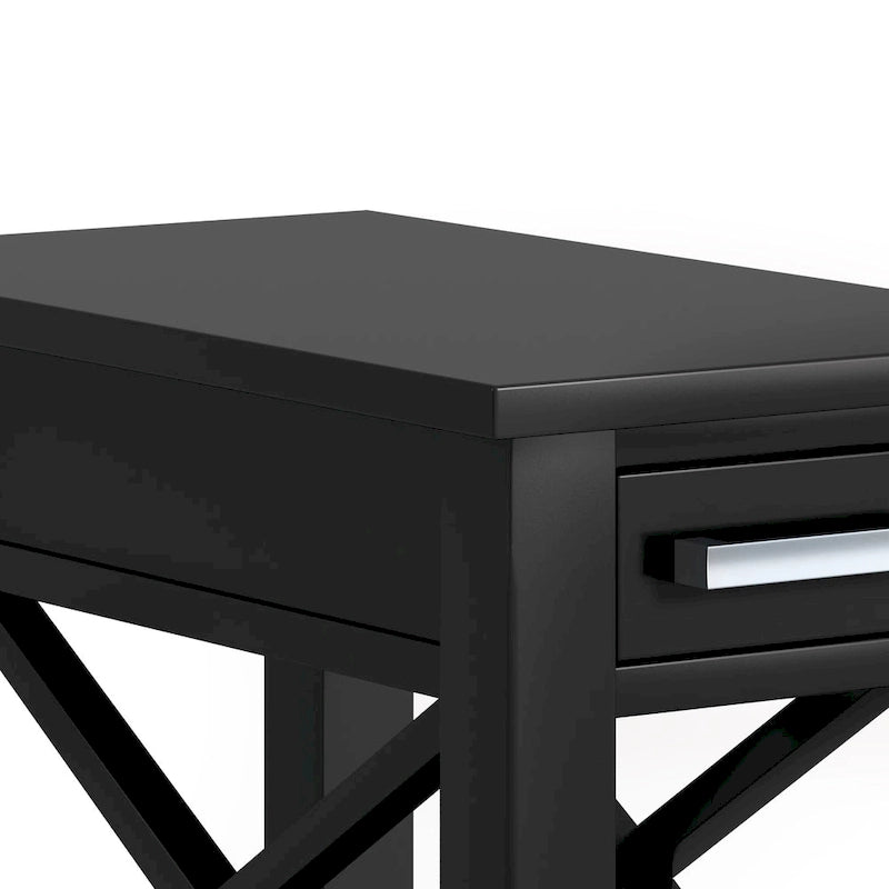 Table d'appoint rectangulaire étroite en bois massif de 35,5 cm avec tiroir et étagère
