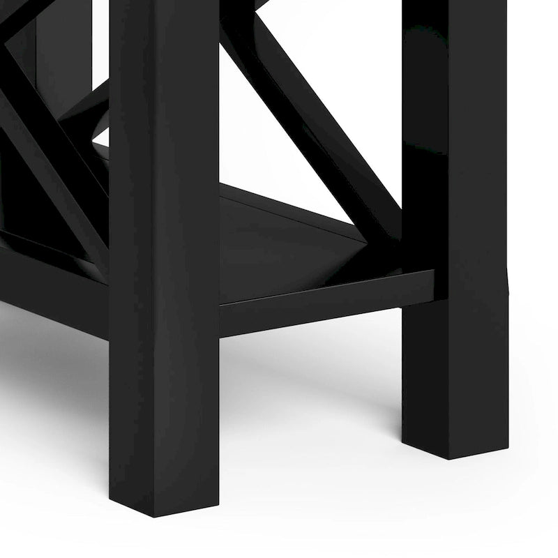 Table d'appoint rectangulaire étroite en bois massif de 35,5 cm avec tiroir et étagère