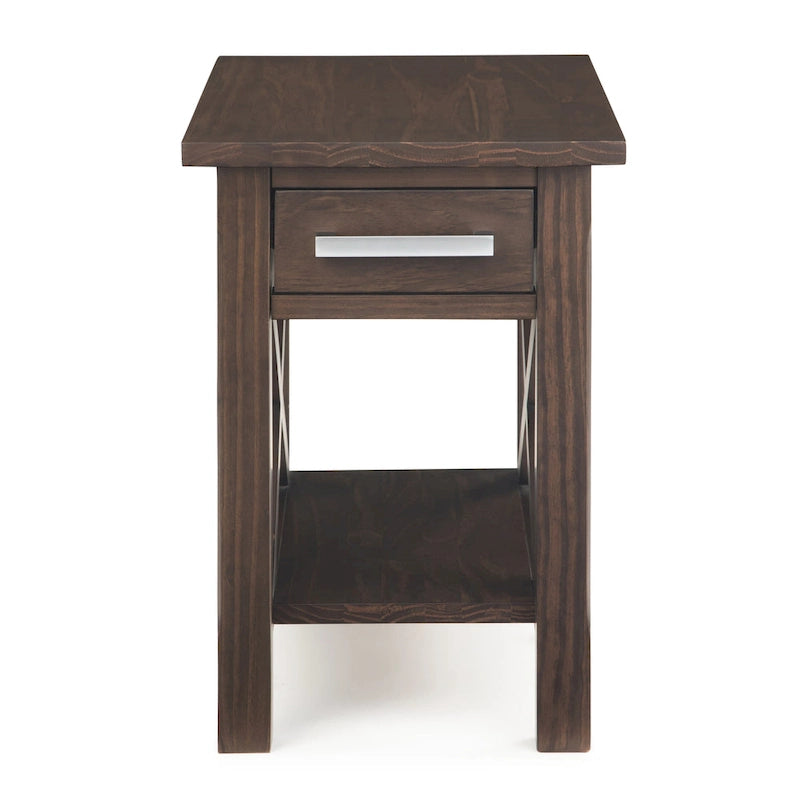 Table d'appoint rectangulaire étroite en bois massif de 35,5 cm avec tiroir et étagère