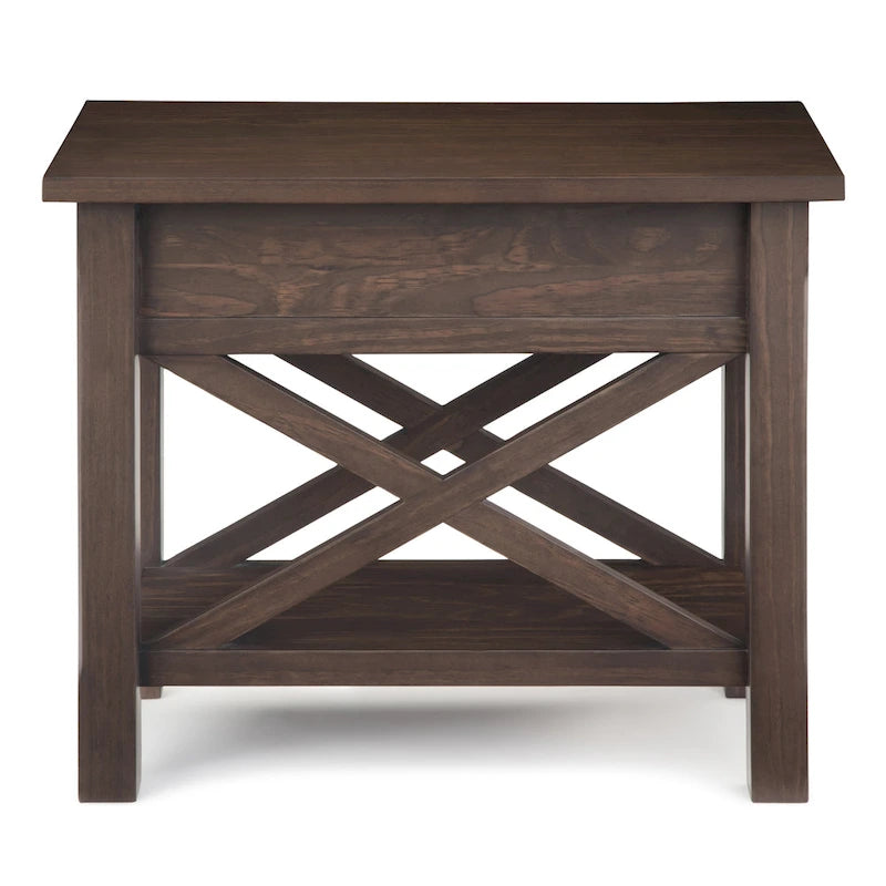 Table d'appoint rectangulaire étroite en bois massif de 35,5 cm avec tiroir et étagère