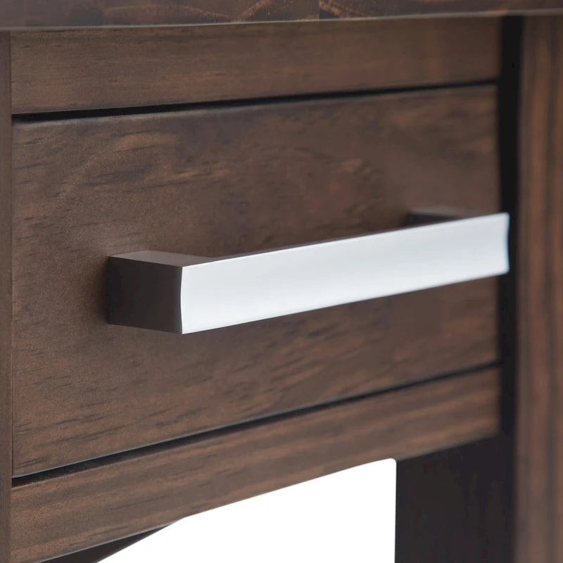 Table d'appoint rectangulaire étroite en bois massif de 35,5 cm avec tiroir et étagère