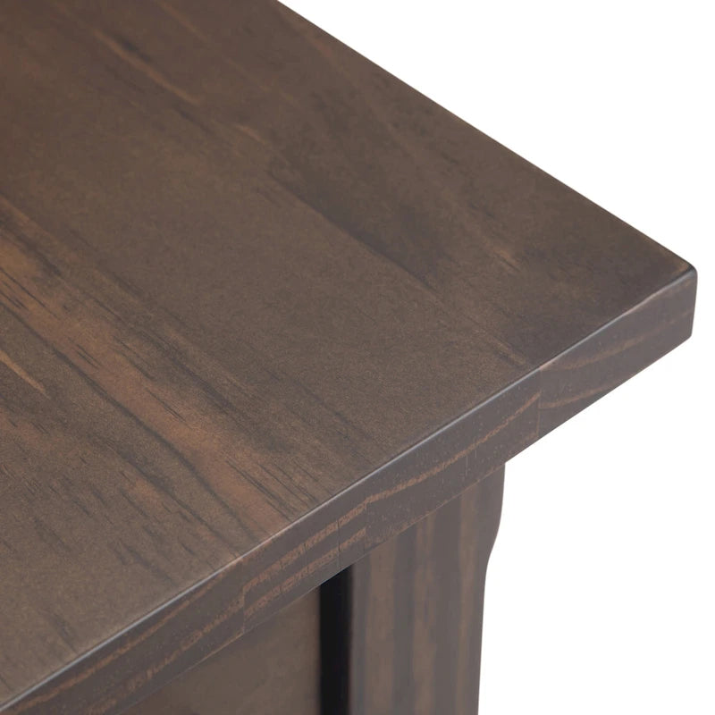 Table d'appoint rectangulaire étroite en bois massif de 35,5 cm avec tiroir et étagère