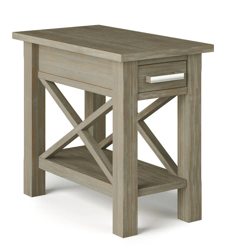 Table d'appoint rectangulaire étroite en bois massif de 35,5 cm avec tiroir et étagère