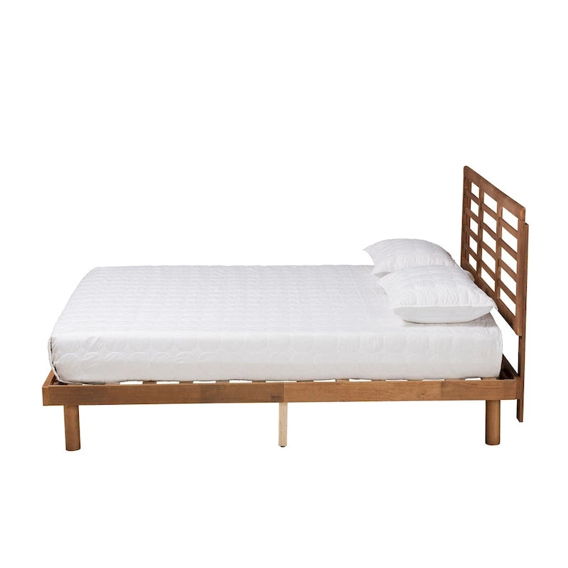 Lit plateforme en bois de frêne et de noyer style Mid-Century Modern