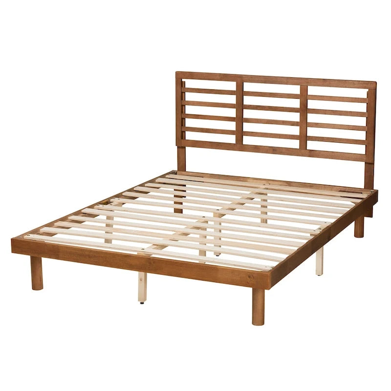 Lit plateforme en bois de frêne et de noyer style Mid-Century Modern