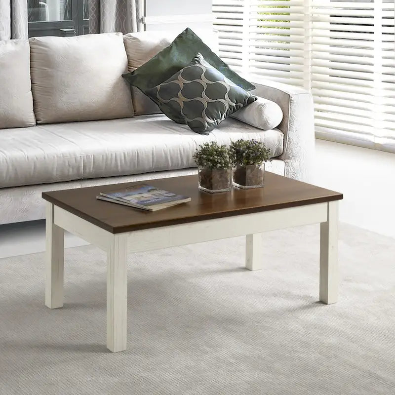 Table basse en bois blanc vieilli