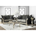 Roundhill Furniture San Marino 2-Tone Fabric Wooden Frame Sofa and Loveseat with 3 Tables Set in Ebony