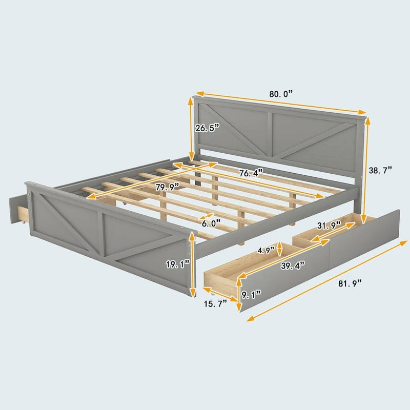Lit plateforme en bois King Size