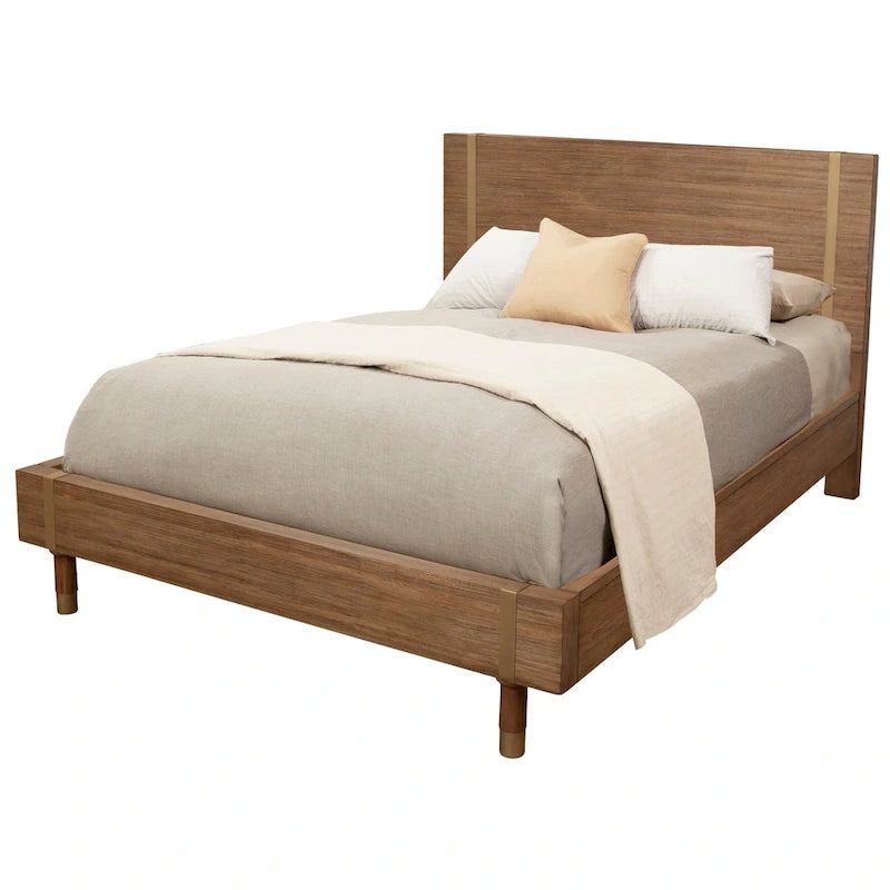 Lit plateforme en bois sable (beige) avec pieds finition or