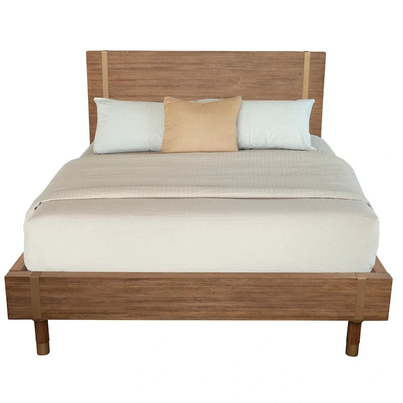 Lit plateforme en bois sable (beige) avec pieds finition or