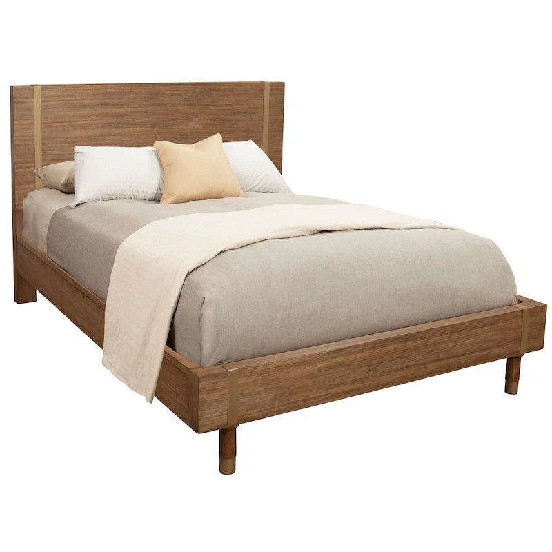Lit plateforme en bois sable (beige) avec pieds finition or