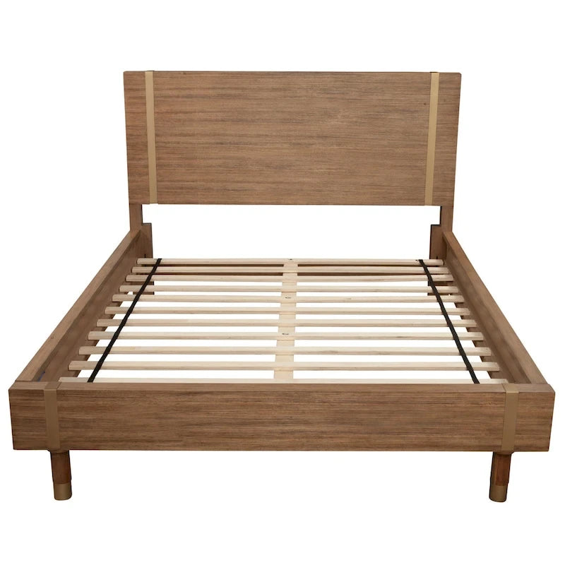 Lit plateforme en bois sable (beige) avec pieds finition or