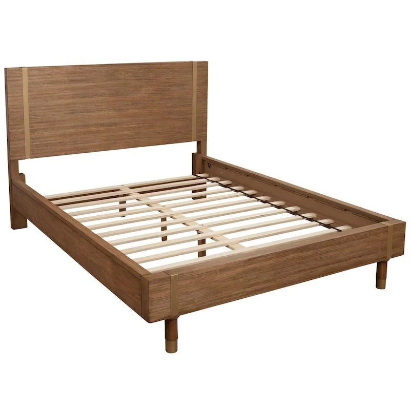 Lit plateforme en bois sable (beige) avec pieds finition or
