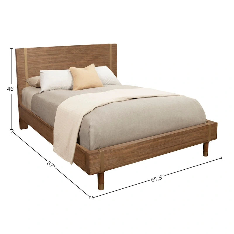 Lit plateforme en bois sable (beige) avec pieds finition or