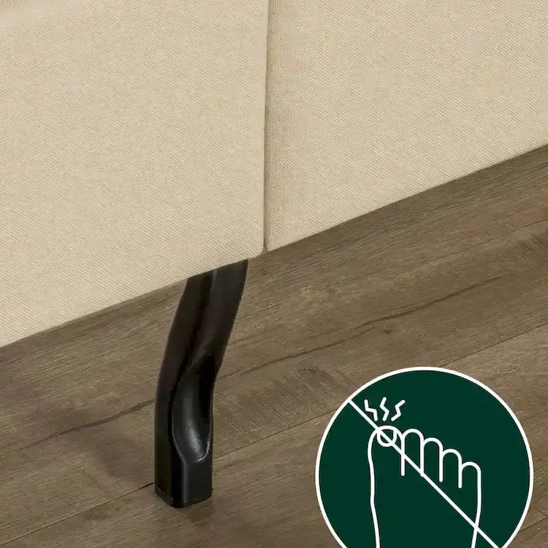 Lit plateforme capitonné en tissu beige - Très grand lit