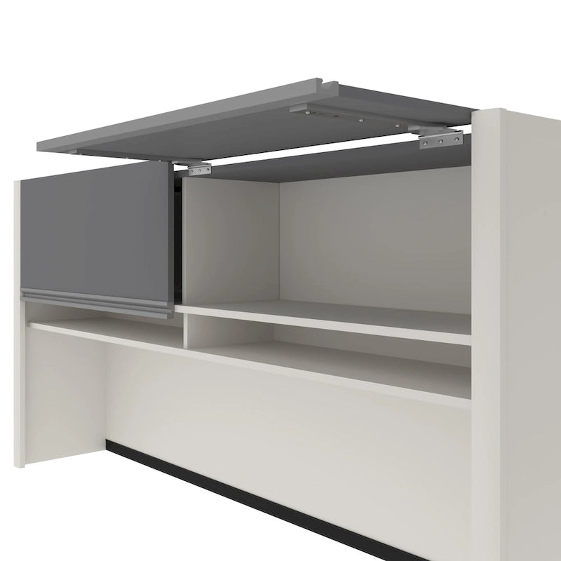 Bureau en L de 183 cm avec huche, caisson à tiroirs, tablette coulissante pour clavier et support d'unité centrale