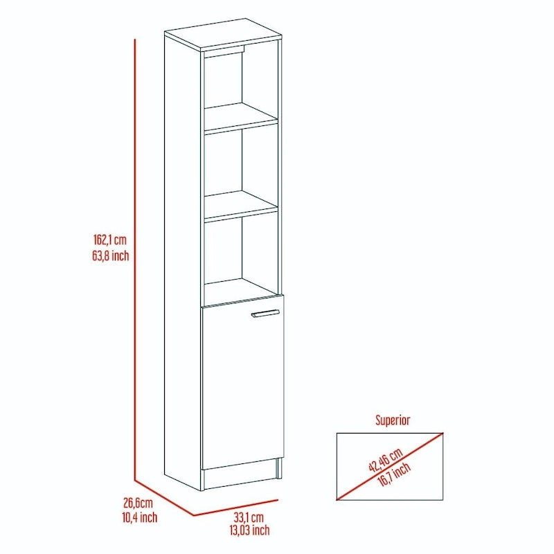 Meuble de rangement pour linge avec 3 étagères ouvertes, 2 étagères intérieures et porte