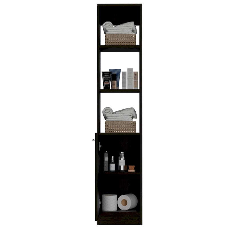 Meuble de rangement pour linge avec 3 étagères ouvertes, 2 étagères intérieures et porte