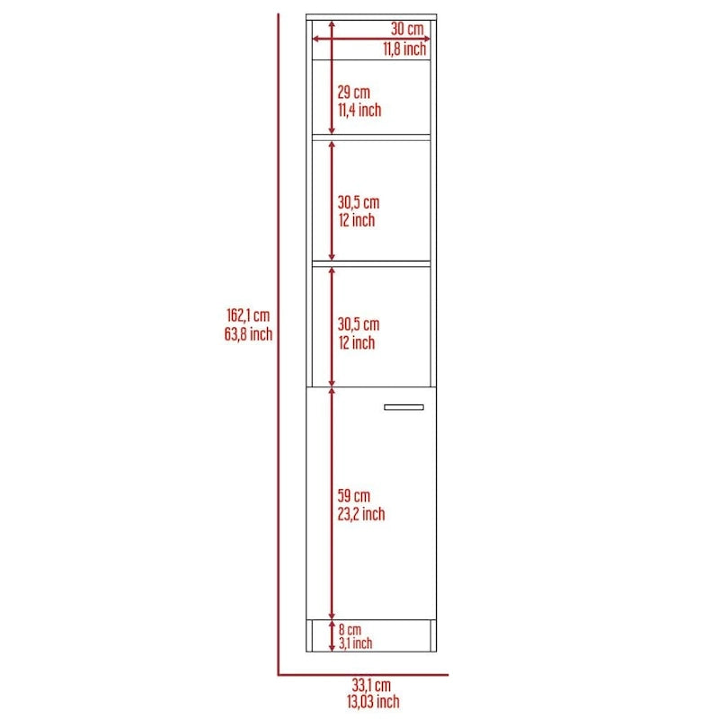 Meuble de rangement pour linge avec 3 étagères ouvertes, 2 étagères intérieures et porte