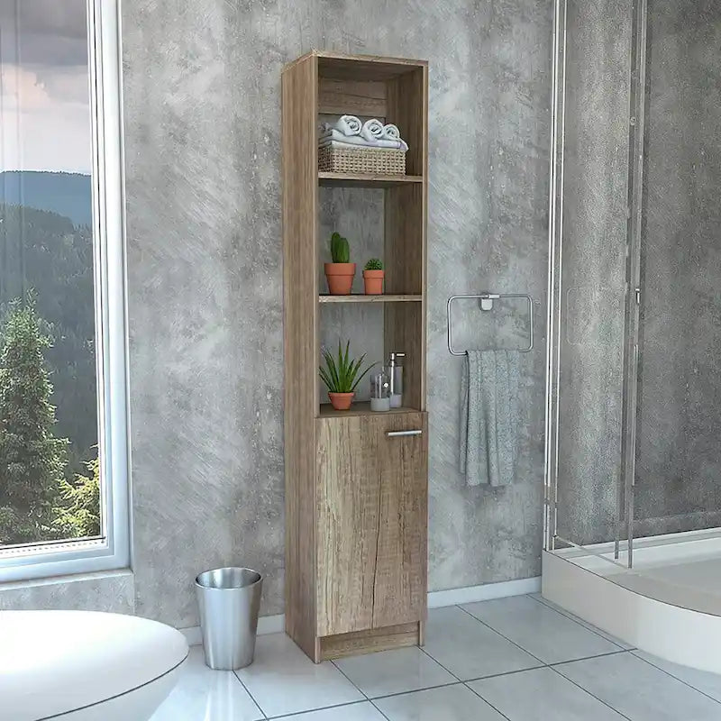 Meuble de rangement pour linge avec 3 étagères ouvertes, 2 étagères intérieures et porte