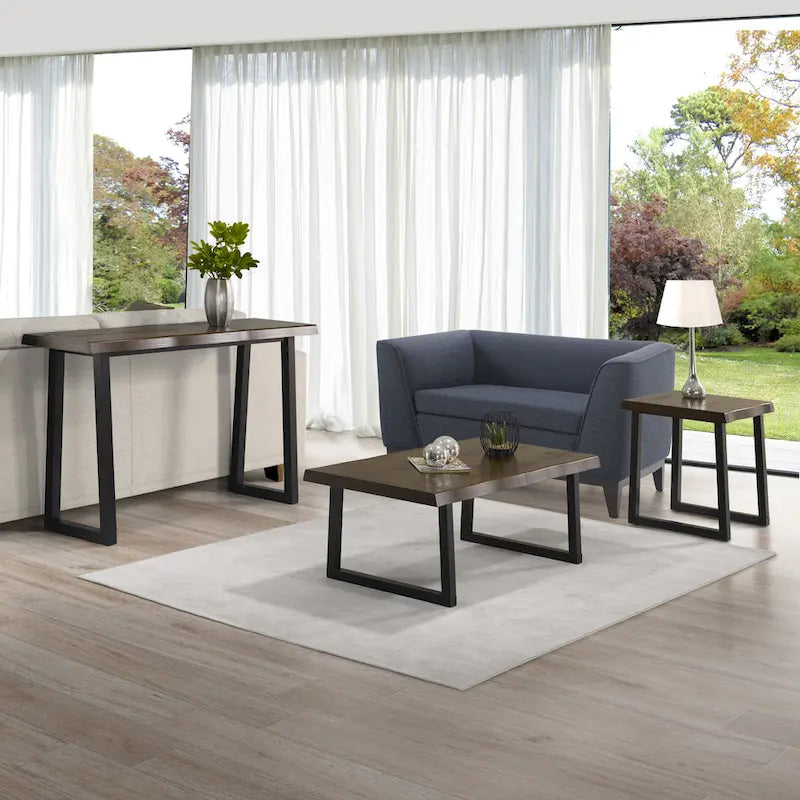 Table d'appoint rustique à bord vif avec pieds traîneau