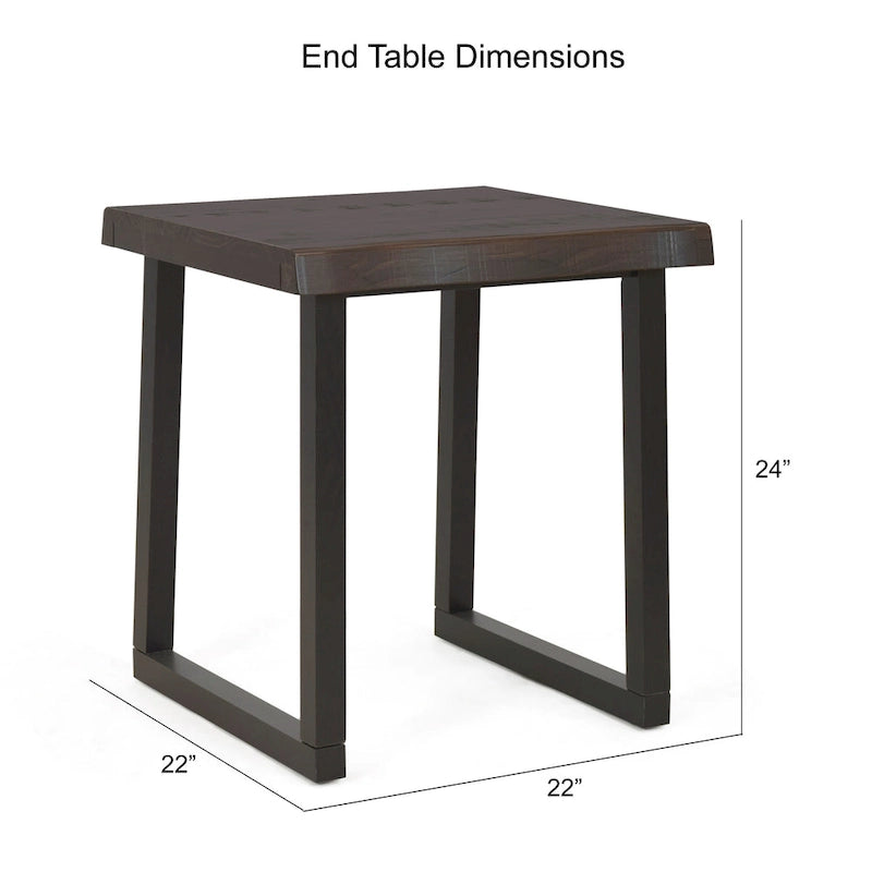 Table d'appoint rustique à bord vif avec pieds traîneau