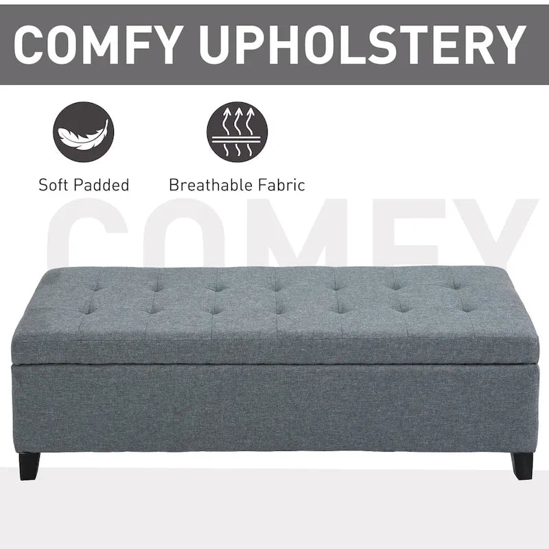 Banc de rangement capitonné en tissu de 51 pouces