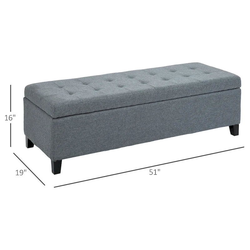 Banc de rangement capitonné en tissu de 51 pouces