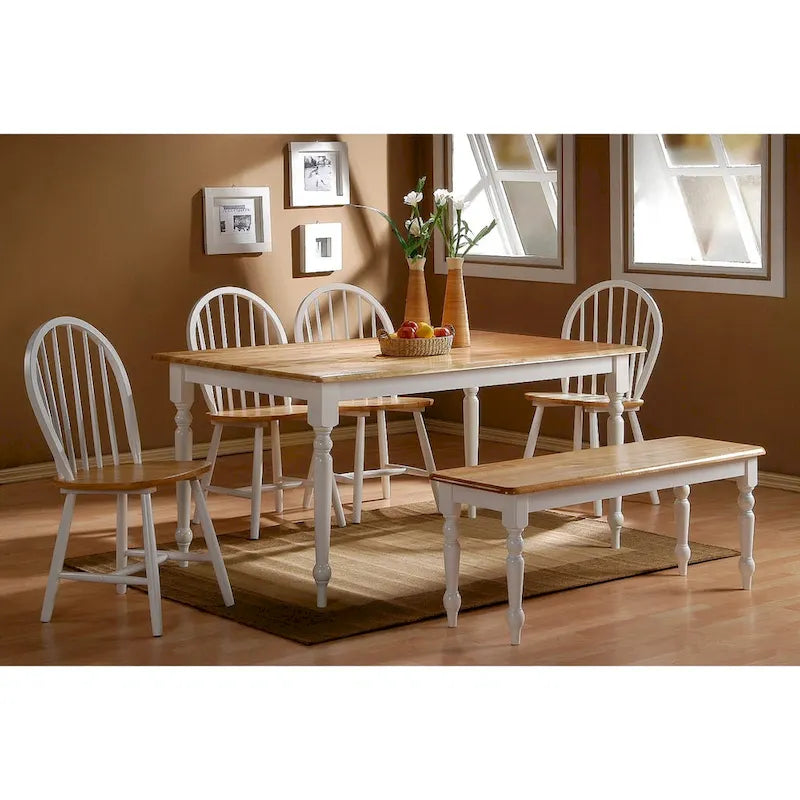 Table à manger rectangulaire en bois d'hévéa style ferme - Crème