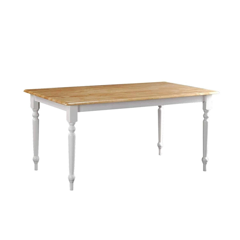 Table à manger rectangulaire en bois d'hévéa style ferme - Crème