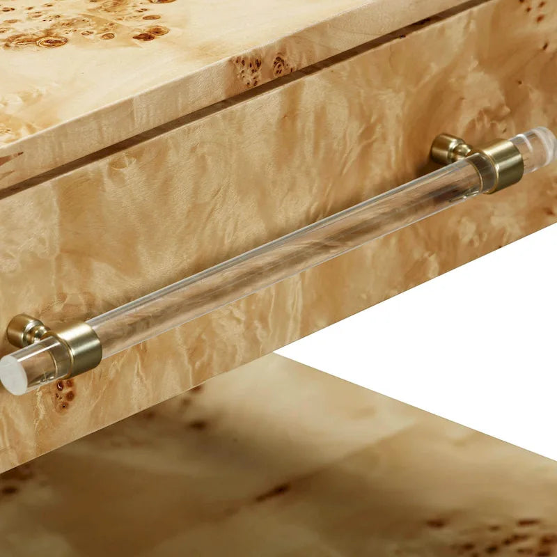 Table de chevet à 2 tiroirs en bois d'acacia avec accents en laiton