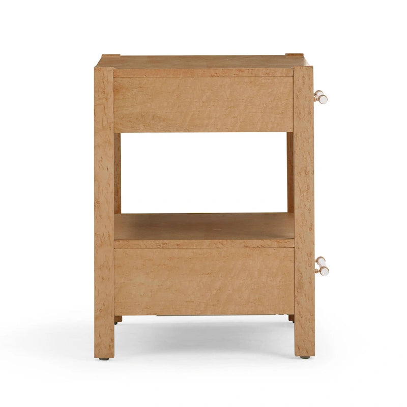 Table de chevet à 2 tiroirs en bois d'acacia avec accents en laiton