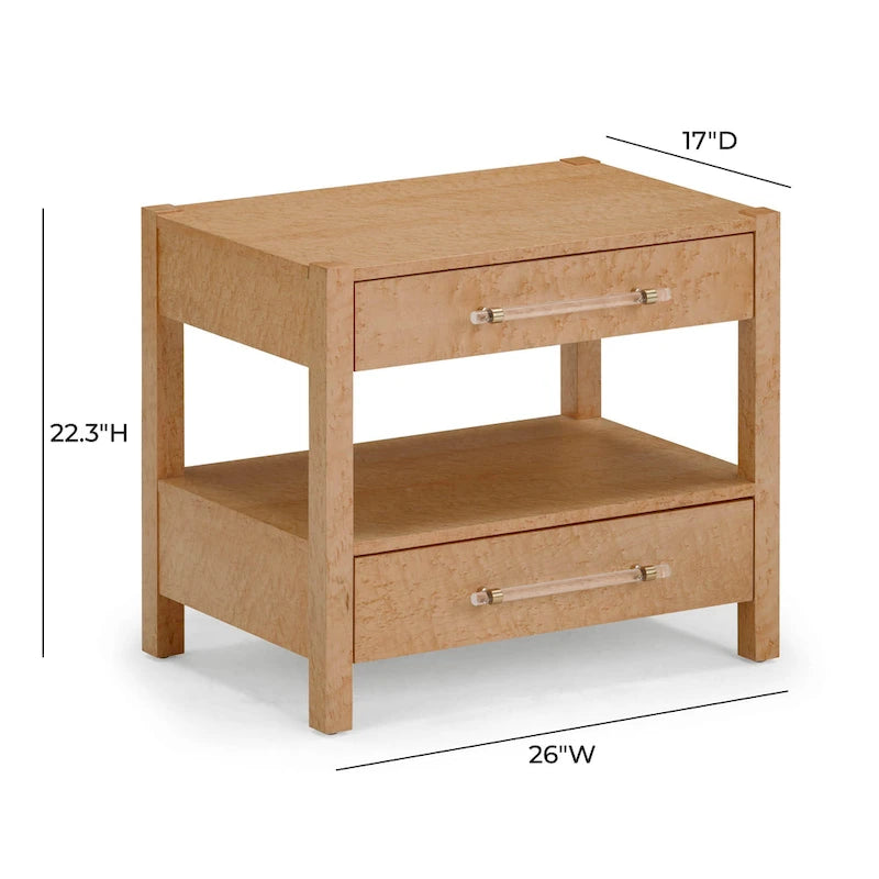 Table de chevet à 2 tiroirs en bois d'acacia avec accents en laiton