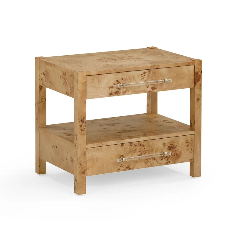 Table de chevet à 2 tiroirs en bois d'acacia avec accents en laiton