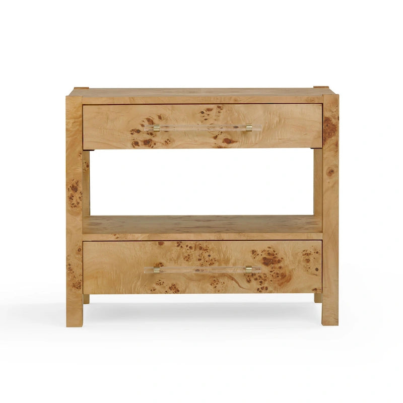 Table de chevet à 2 tiroirs en bois d'acacia avec accents en laiton