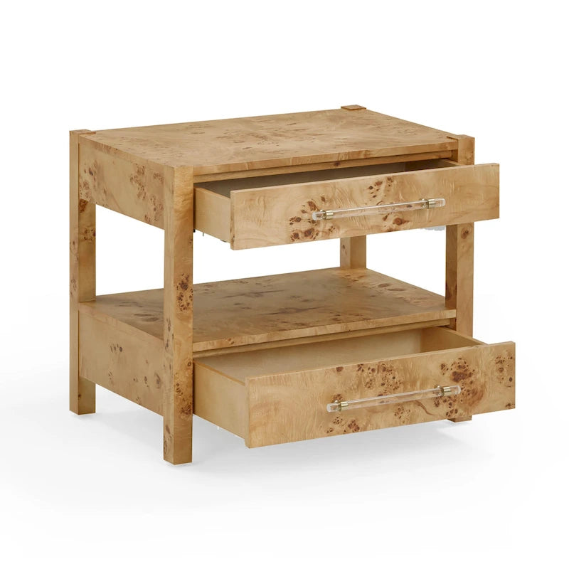 Table de chevet à 2 tiroirs en bois d'acacia avec accents en laiton