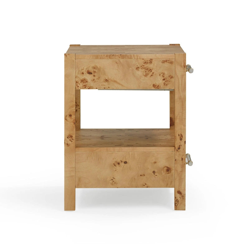 Table de chevet à 2 tiroirs en bois d'acacia avec accents en laiton