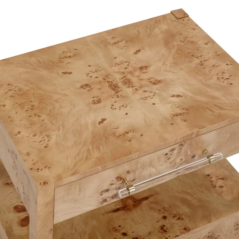 Table de chevet à 2 tiroirs en bois d'acacia avec accents en laiton