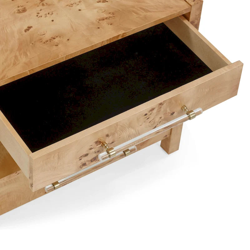 Table de chevet à 2 tiroirs en bois d'acacia avec accents en laiton