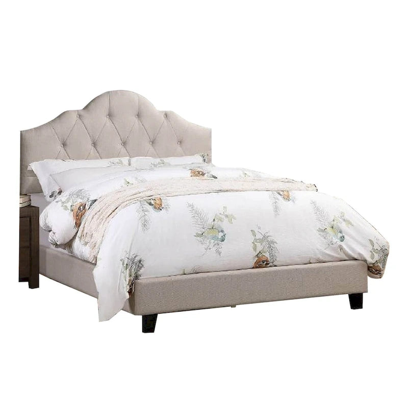 Lit double rembourré avec tête de lit capitonnée réglable - Taupe