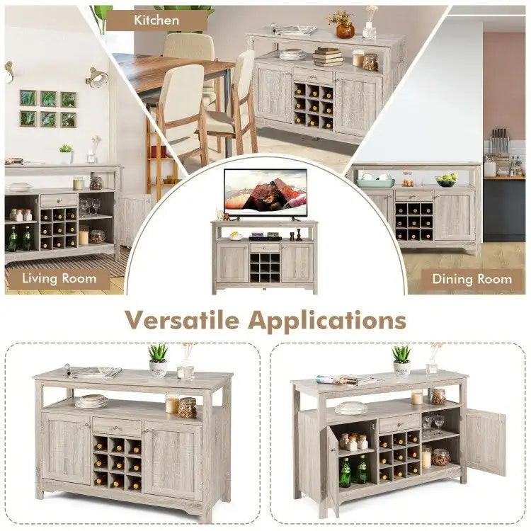 Desserte de salle à manger/buffet avec rangement à vin, style transitionnel - 115,5 x 40,5 x 80 cm (L x l x H)