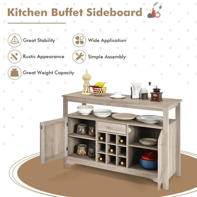 Desserte de salle à manger/buffet avec rangement à vin, style transitionnel - 115,5 x 40,5 x 80 cm (L x l x H)