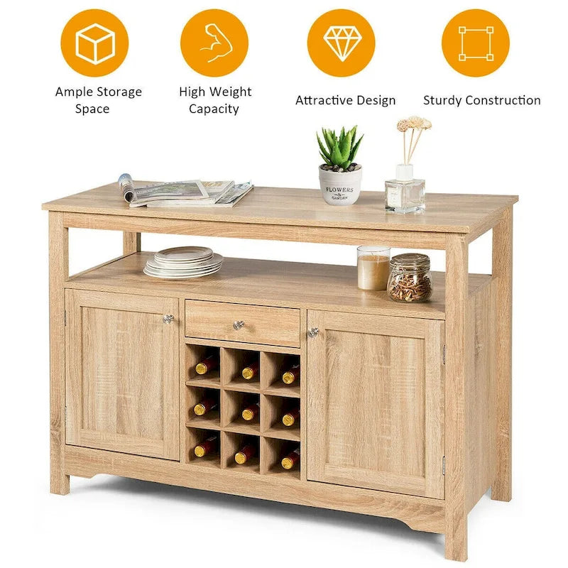 Desserte de salle à manger/buffet avec rangement à vin, style transitionnel - 115,5 x 40,5 x 80 cm (L x l x H)