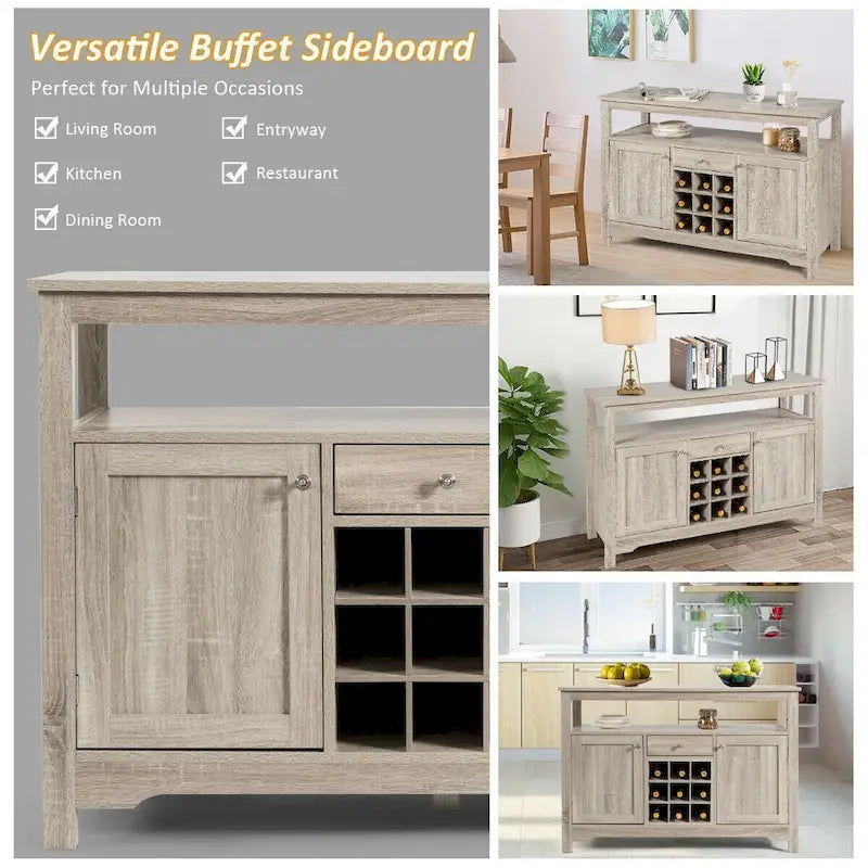 Desserte de salle à manger/buffet avec rangement à vin, style transitionnel - 115,5 x 40,5 x 80 cm (L x l x H)