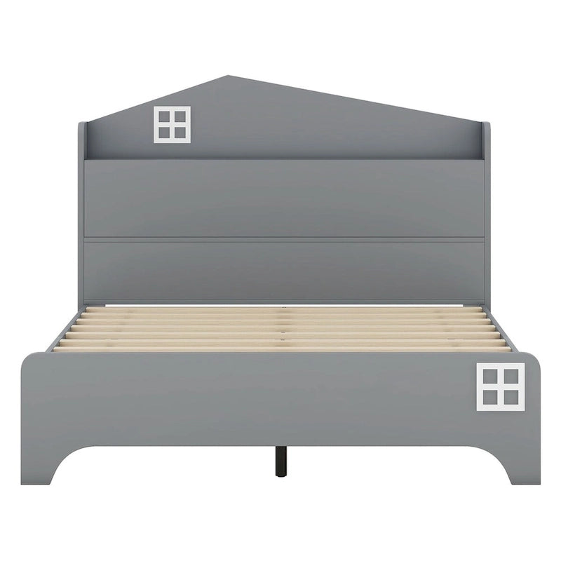 Lit cabane en bois de taille standard avec tête de lit de rangement